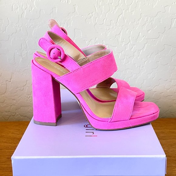 New Madden Girl 6.5 Platform Heels Sandals Pink Mine Fabric Faux Suede with Box - Picture 5 of 11
